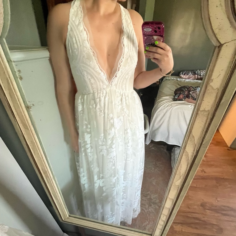 Southern fried chicks white sequin a line maxi dress
